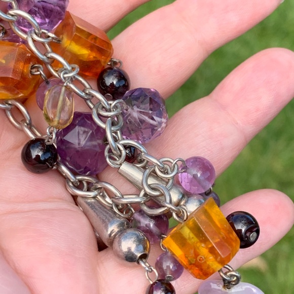 VINTAGE CHARM BRACELET HEART AMETHYST AMBER GARNET 925 STERLING SILVER UNIQUE - Picture 6 of 16